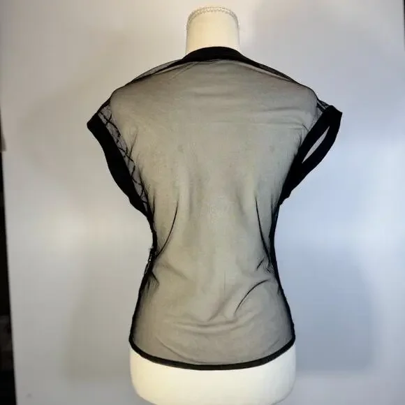 Free People Disco Nights Mesh Beaded Top Black Sheer Rhinestone Festival Unisex - Picture 3 of 16